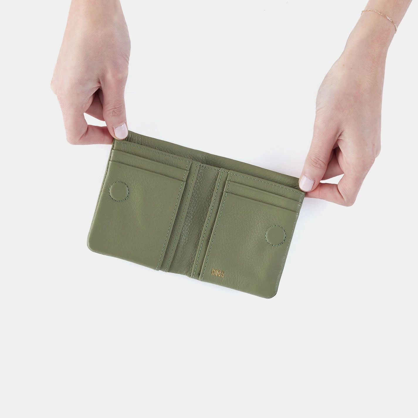 Lumen Mini Wallet In Pebbled Leather - Watercress