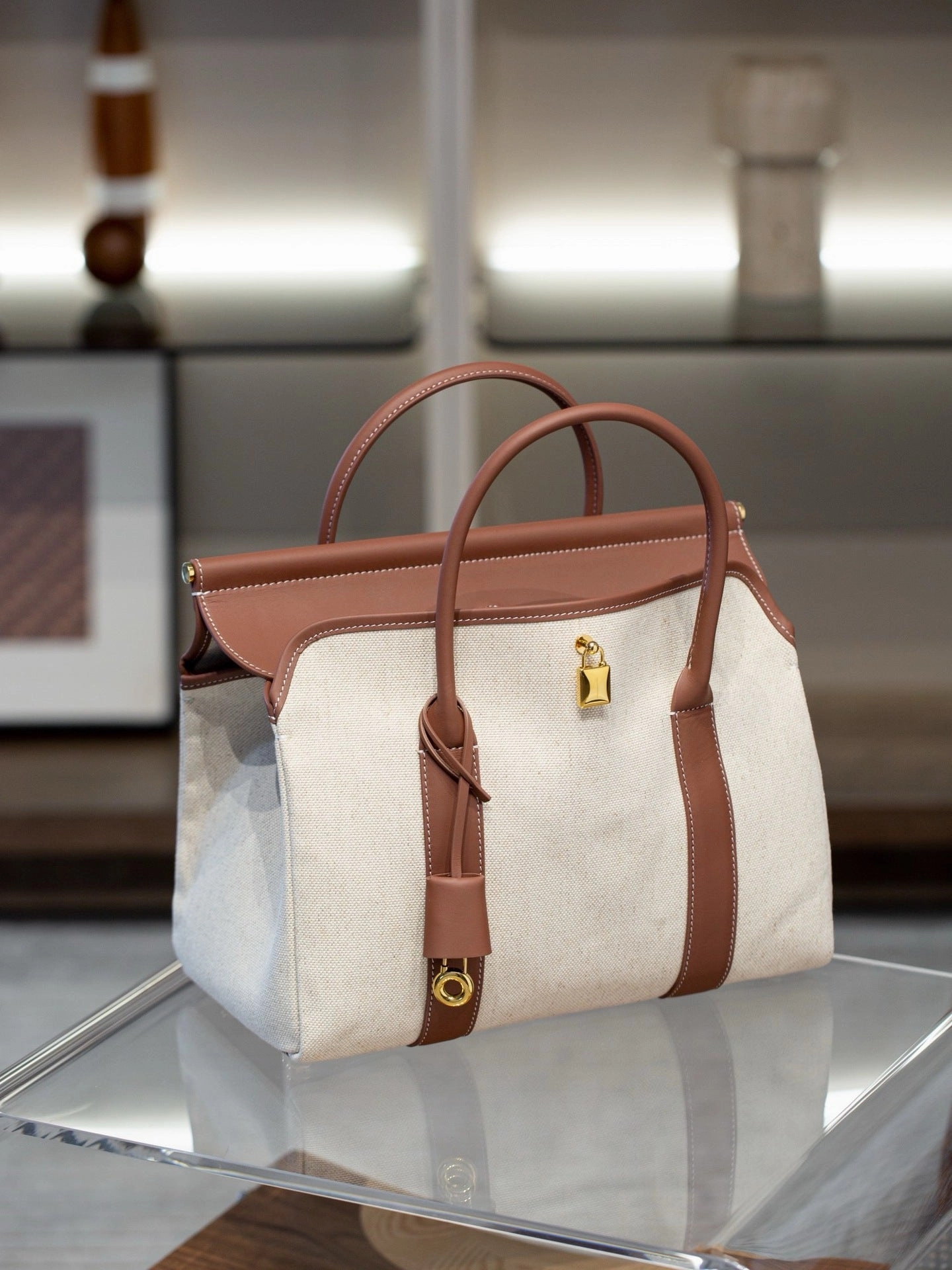 Luxury Calf Leather Large Flap Top Tote,  Premium Cowhide Commuter Crossbody Bag
