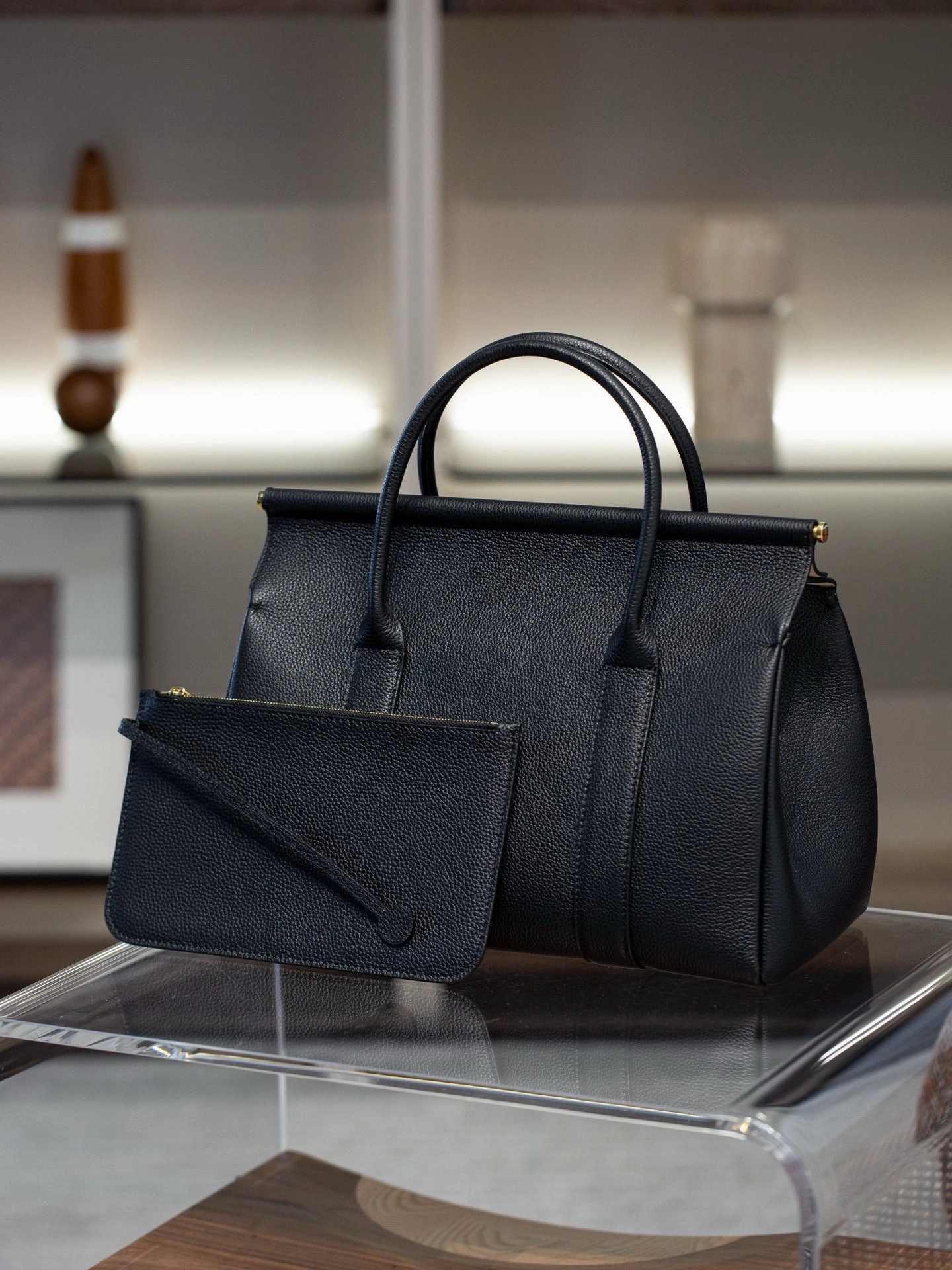 Luxury Calf Leather Large Flap Top Tote,  Premium Cowhide Commuter Crossbody Bag