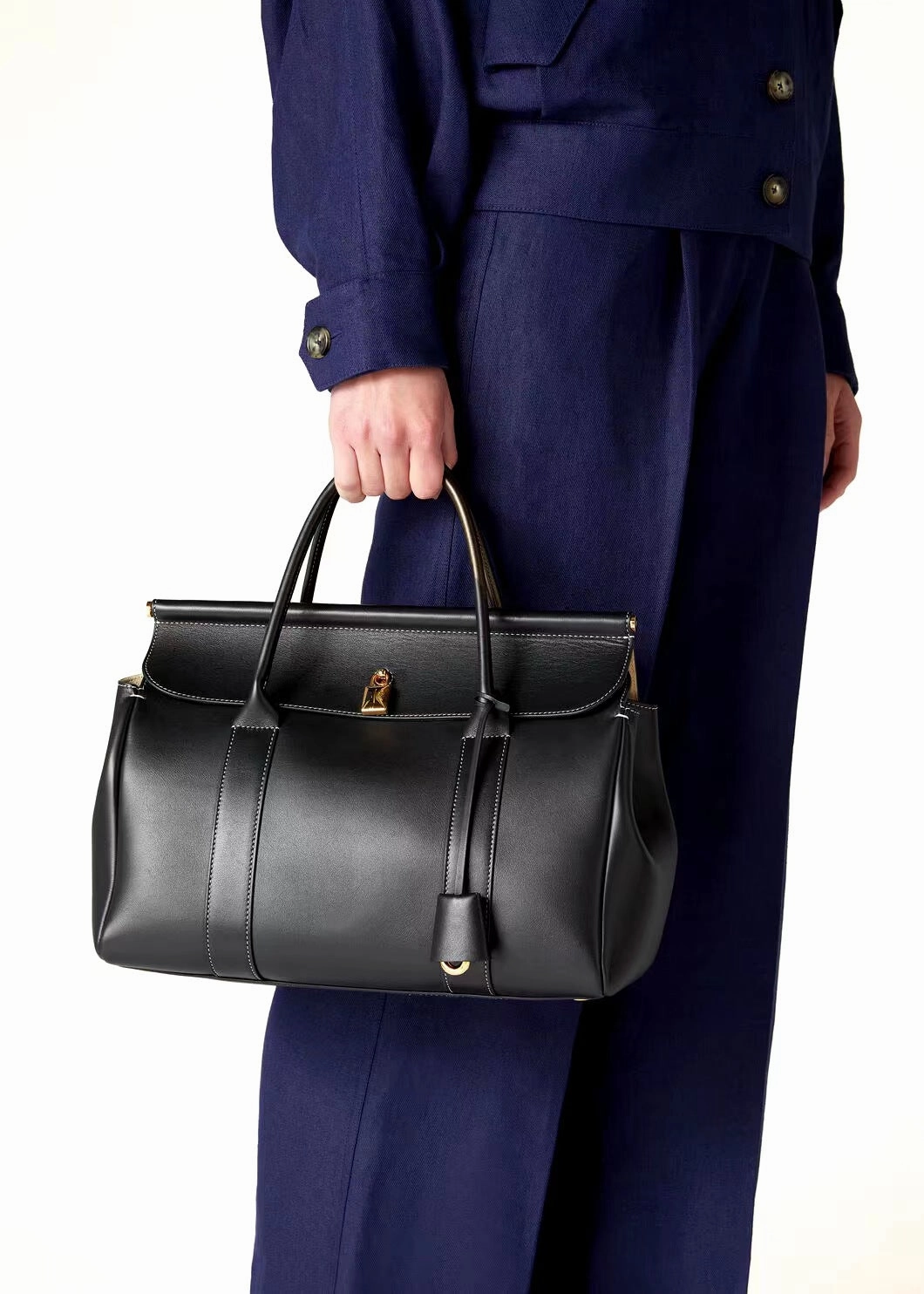 Luxury Calf Leather Large Flap Top Tote,  Premium Cowhide Commuter Crossbody Bag