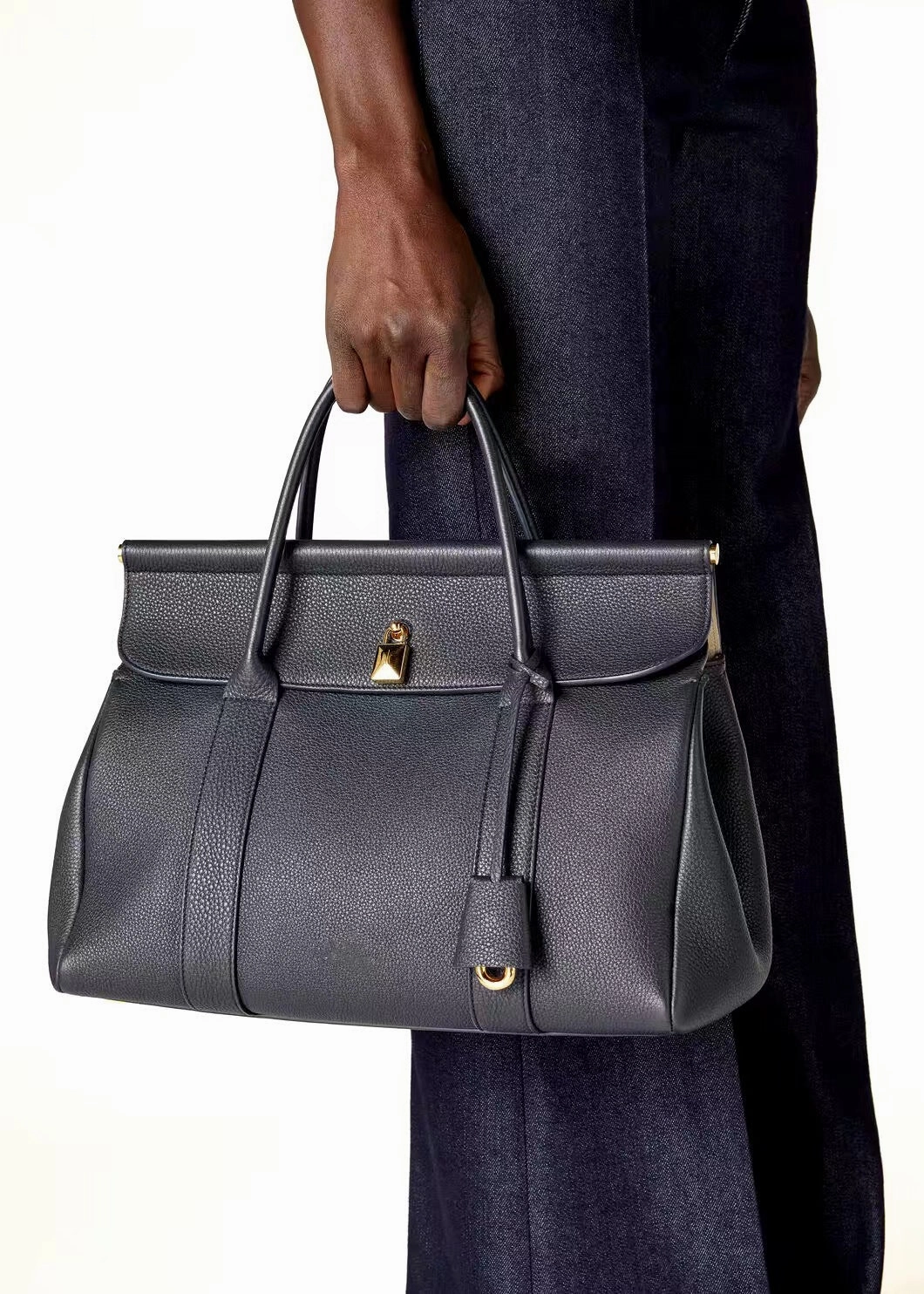 Luxury Calf Leather Large Flap Top Tote,  Premium Cowhide Commuter Crossbody Bag