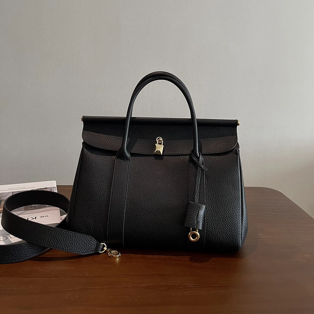 Luxury Calf Leather Large Flap Top Tote,  Premium Cowhide Commuter Crossbody Bag