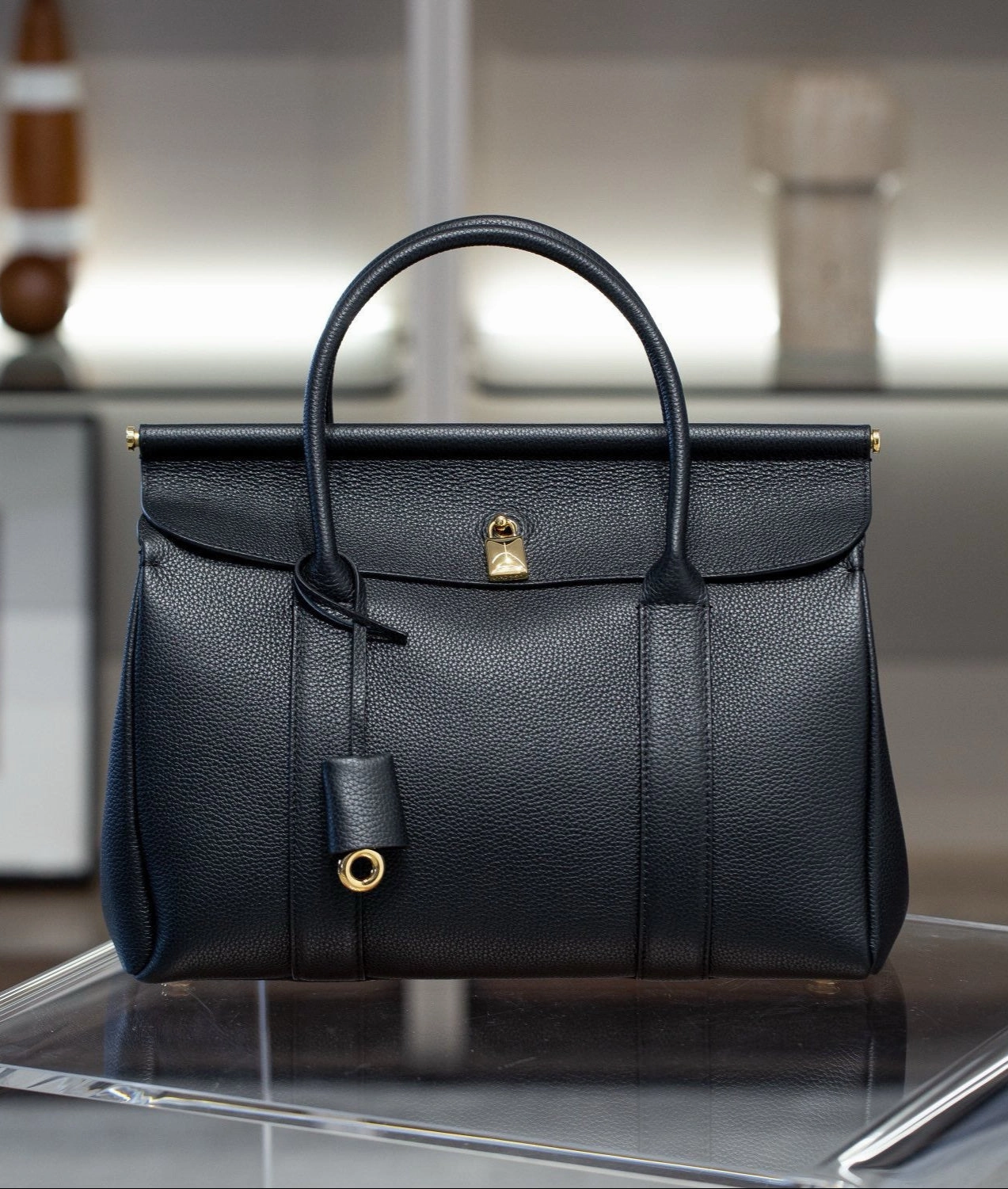 Luxury Calf Leather Large Flap Top Tote,  Premium Cowhide Commuter Crossbody Bag
