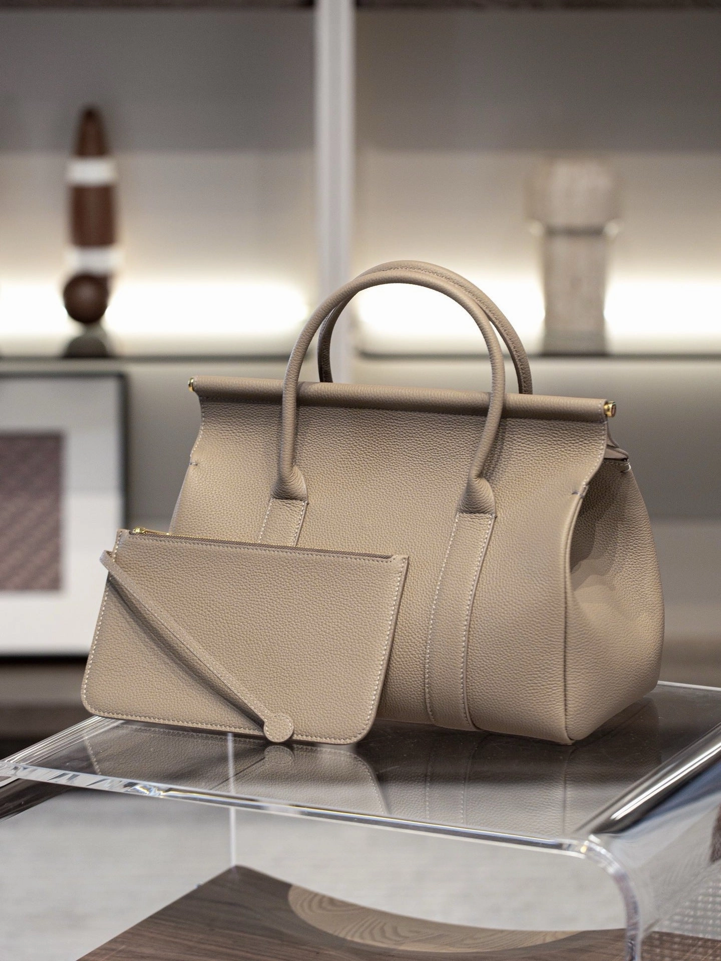 Luxury Calf Leather Large Flap Top Tote,  Premium Cowhide Commuter Crossbody Bag