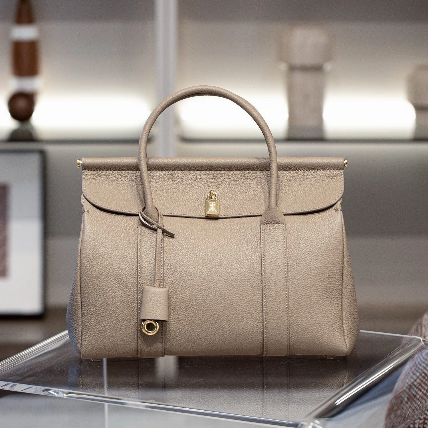 Luxury Calf Leather Large Flap Top Tote,  Premium Cowhide Commuter Crossbody Bag