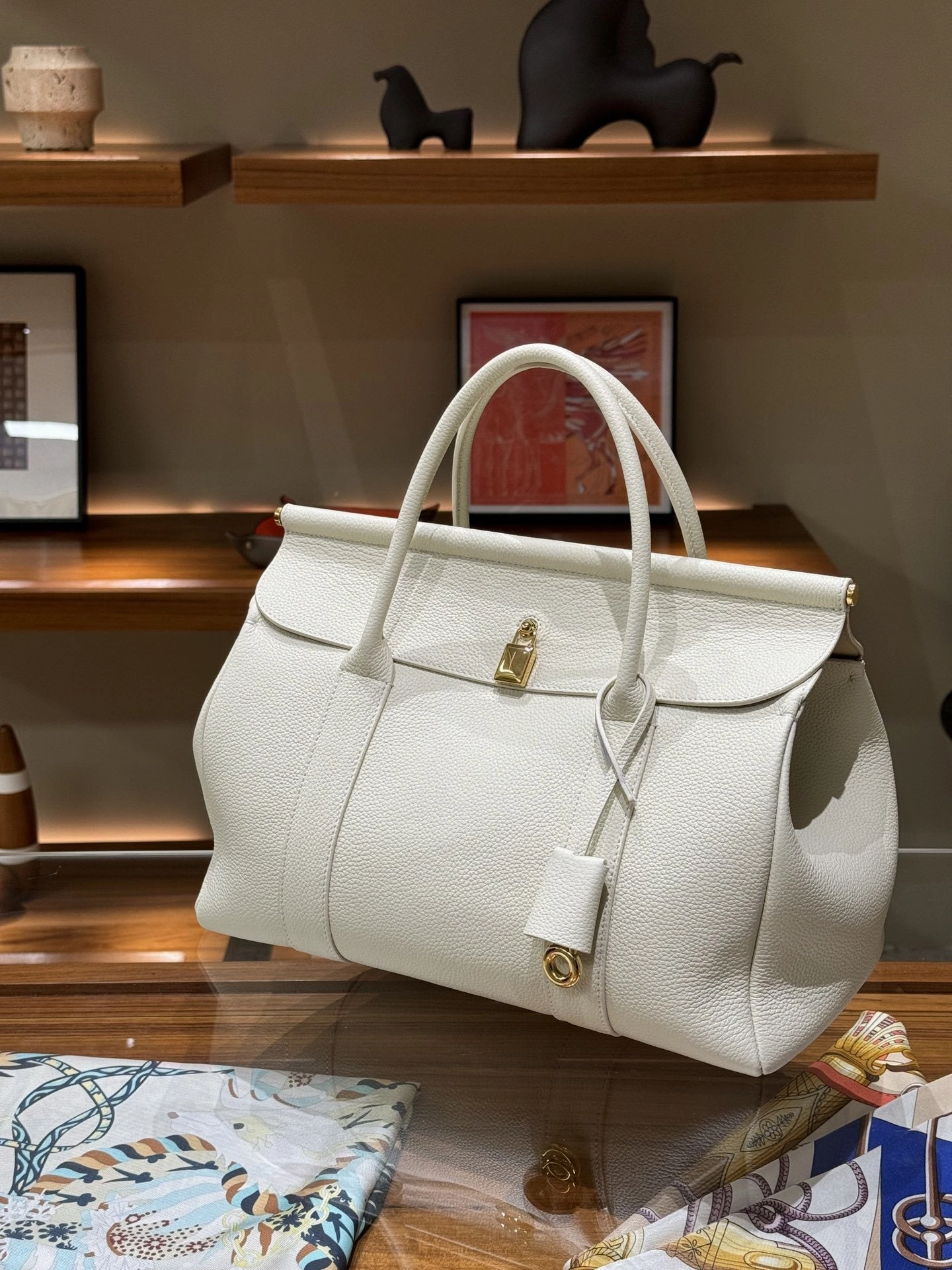 Luxury Calf Leather Large Flap Top Tote,  Premium Cowhide Commuter Crossbody Bag