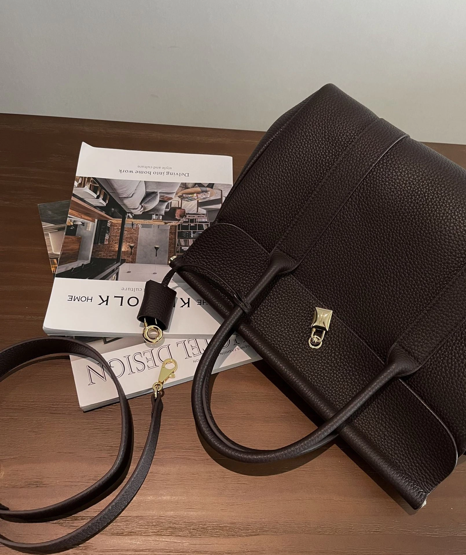 Luxury Calf Leather Large Flap Top Tote,  Premium Cowhide Commuter Crossbody Bag