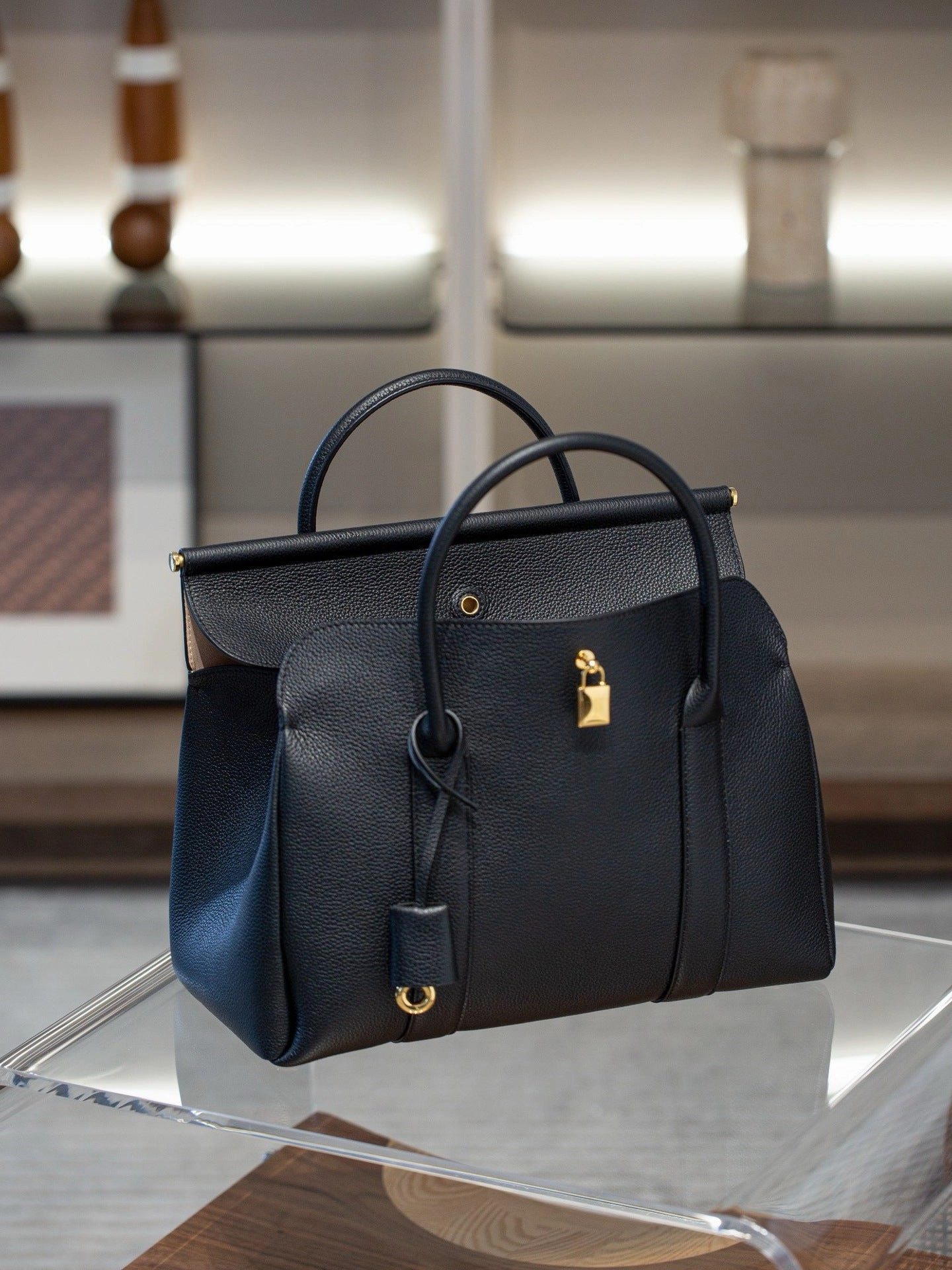 Luxury Calf Leather Large Flap Top Tote,  Premium Cowhide Commuter Crossbody Bag