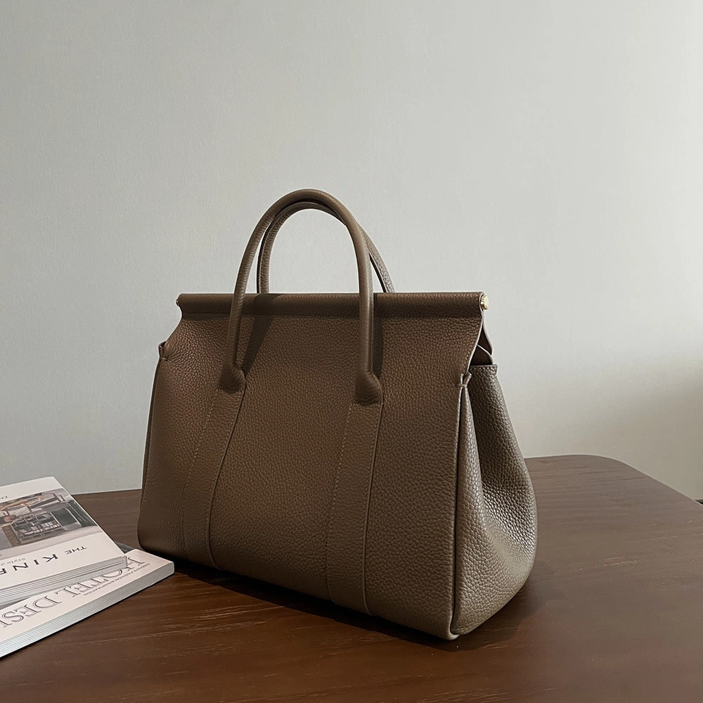 Luxury Calf Leather Large Flap Top Tote,  Premium Cowhide Commuter Crossbody Bag