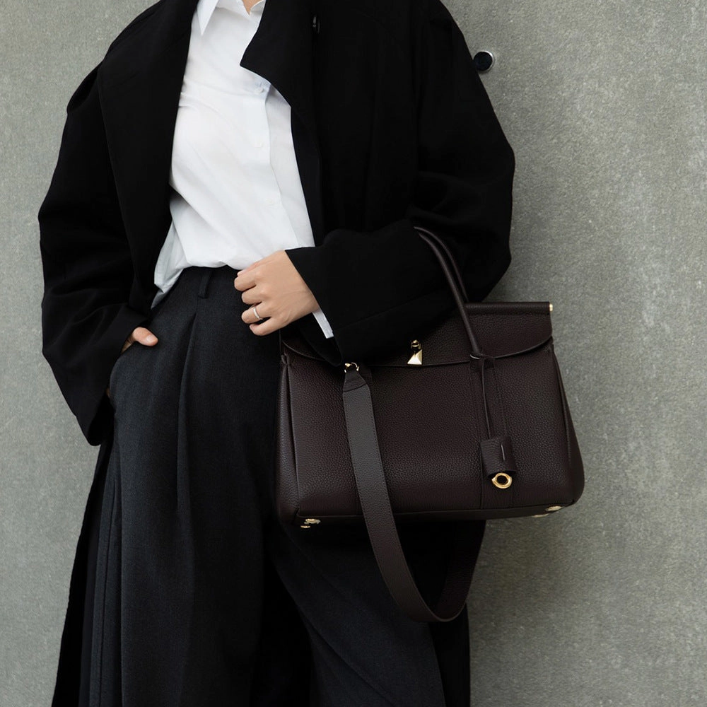Luxury Calf Leather Large Flap Top Tote,  Premium Cowhide Commuter Crossbody Bag