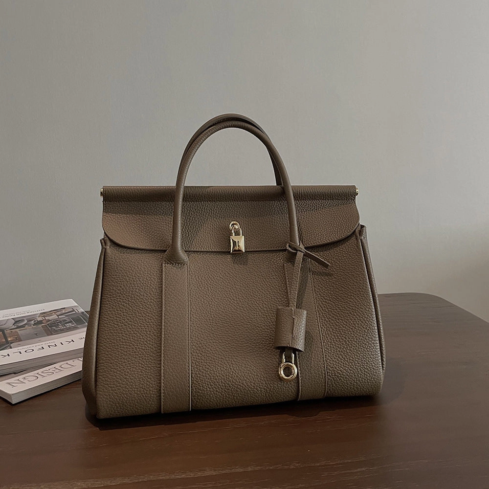 Luxury Calf Leather Large Flap Top Tote,  Premium Cowhide Commuter Crossbody Bag