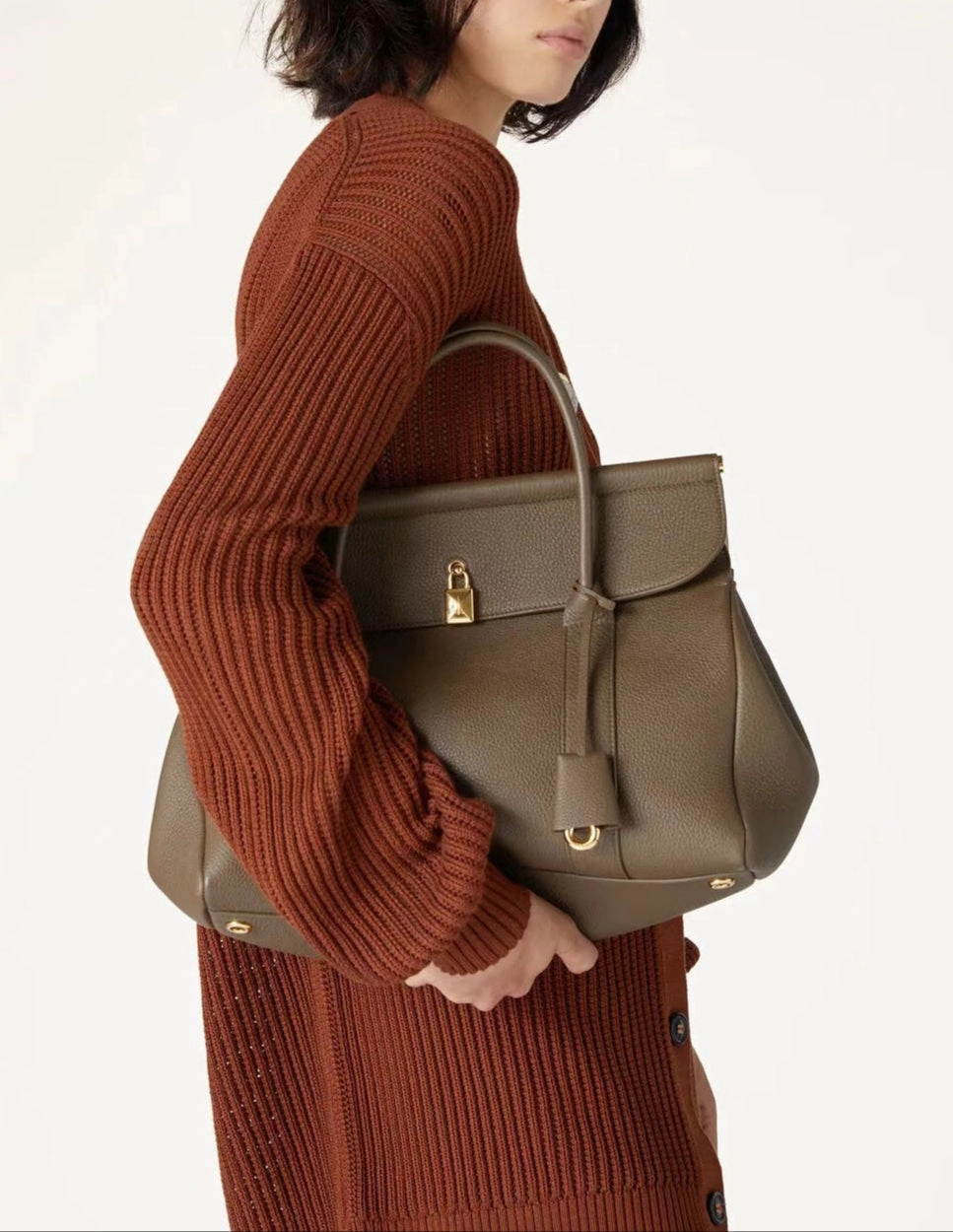 Luxury Calf Leather Large Flap Top Tote,  Premium Cowhide Commuter Crossbody Bag