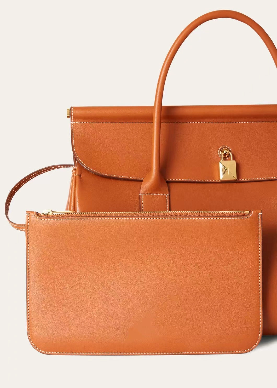 Luxury Calf Leather Large Flap Top Tote,  Premium Cowhide Commuter Crossbody Bag