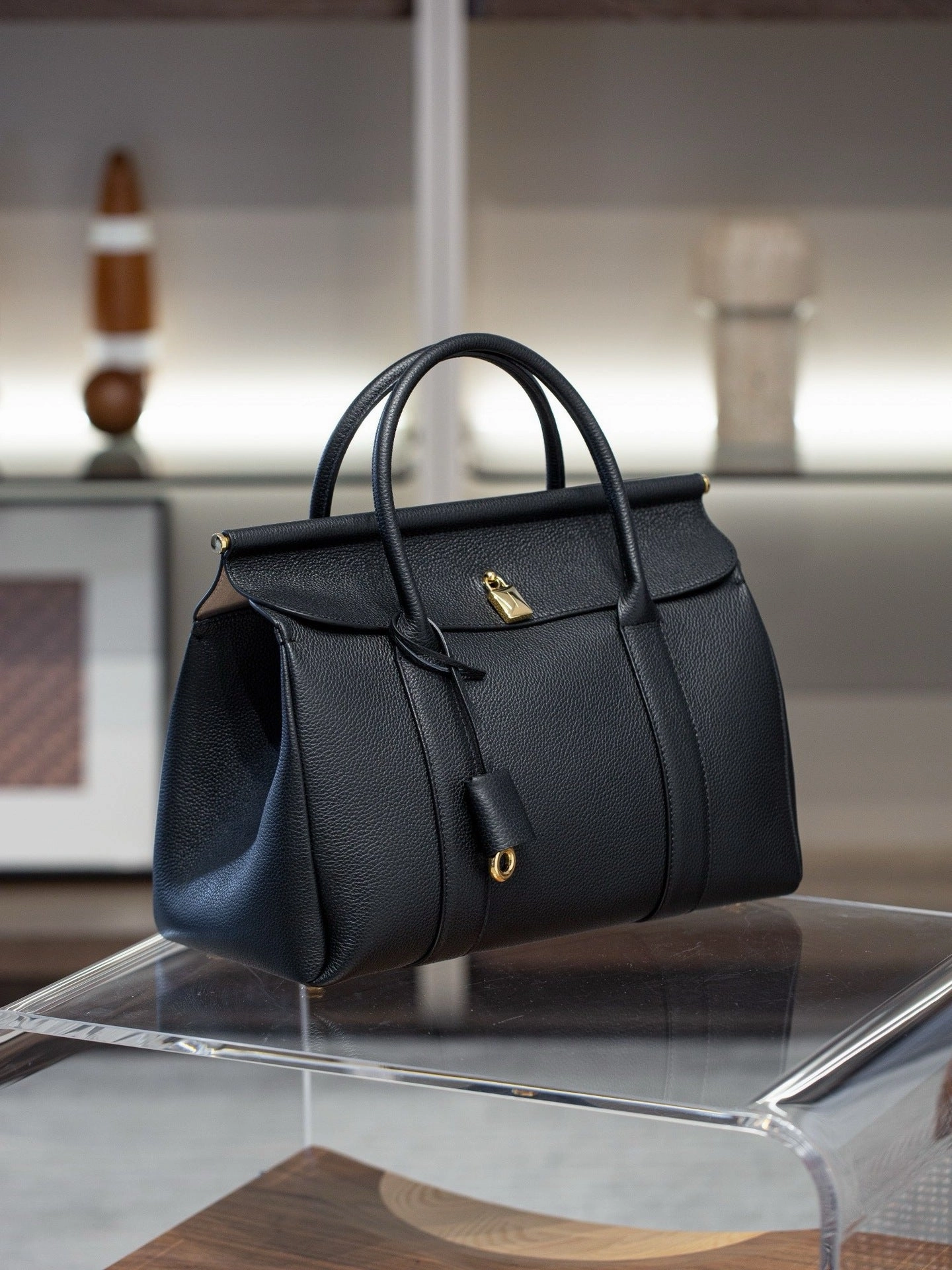 Luxury Calf Leather Large Flap Top Tote,  Premium Cowhide Commuter Crossbody Bag