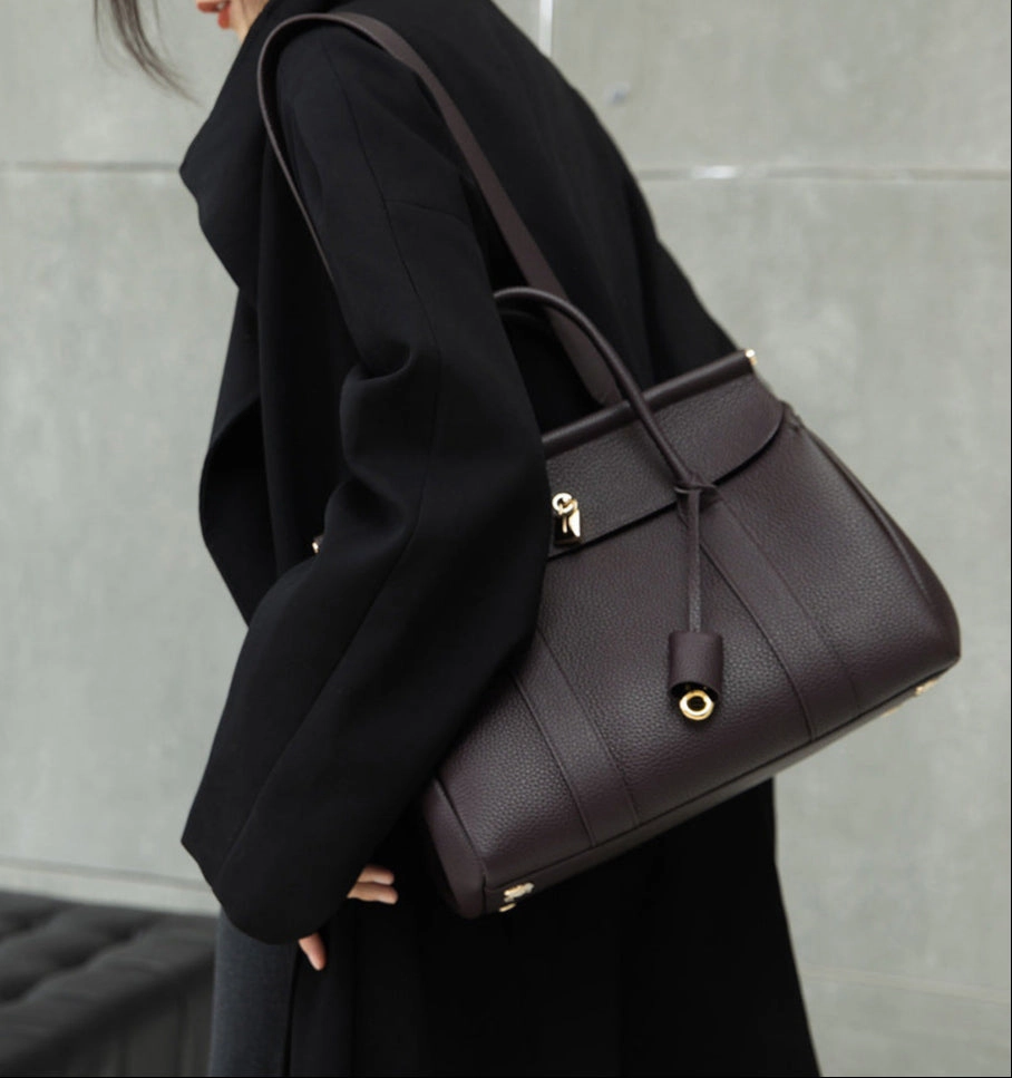 Luxury Calf Leather Large Flap Top Tote,  Premium Cowhide Commuter Crossbody Bag