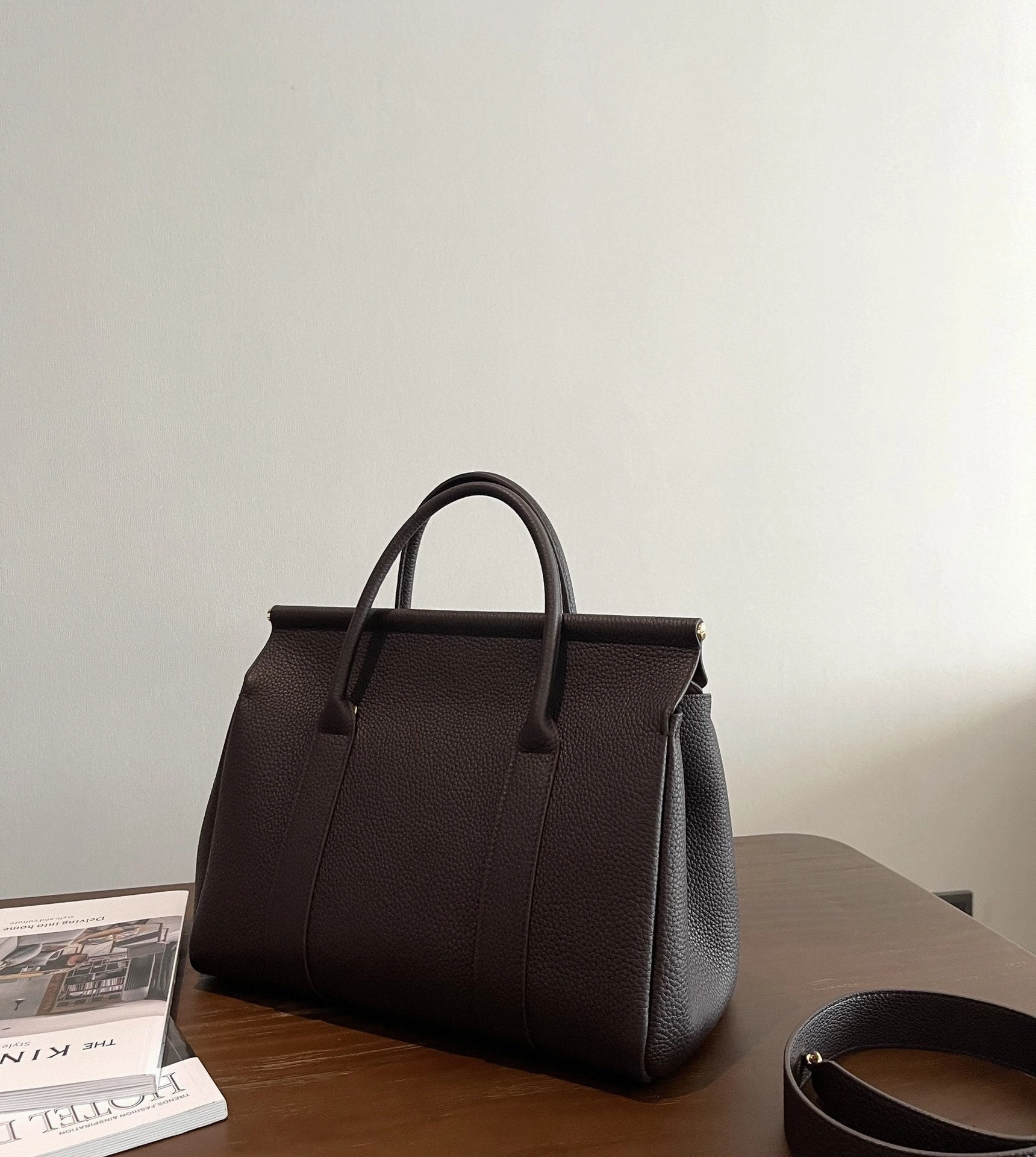 Luxury Calf Leather Large Flap Top Tote,  Premium Cowhide Commuter Crossbody Bag