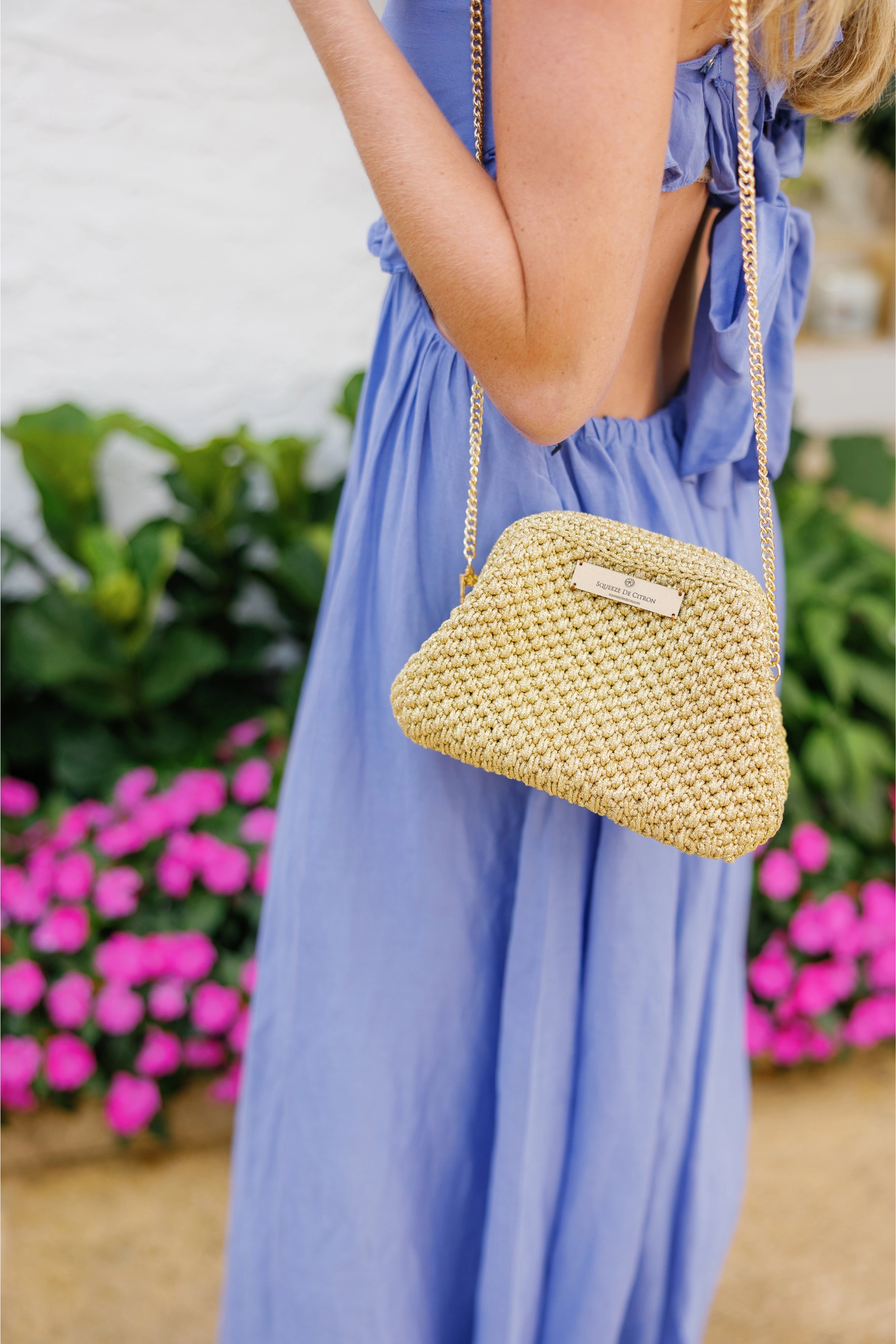 Macrame In Gold Clutch (Golden Strap Included)