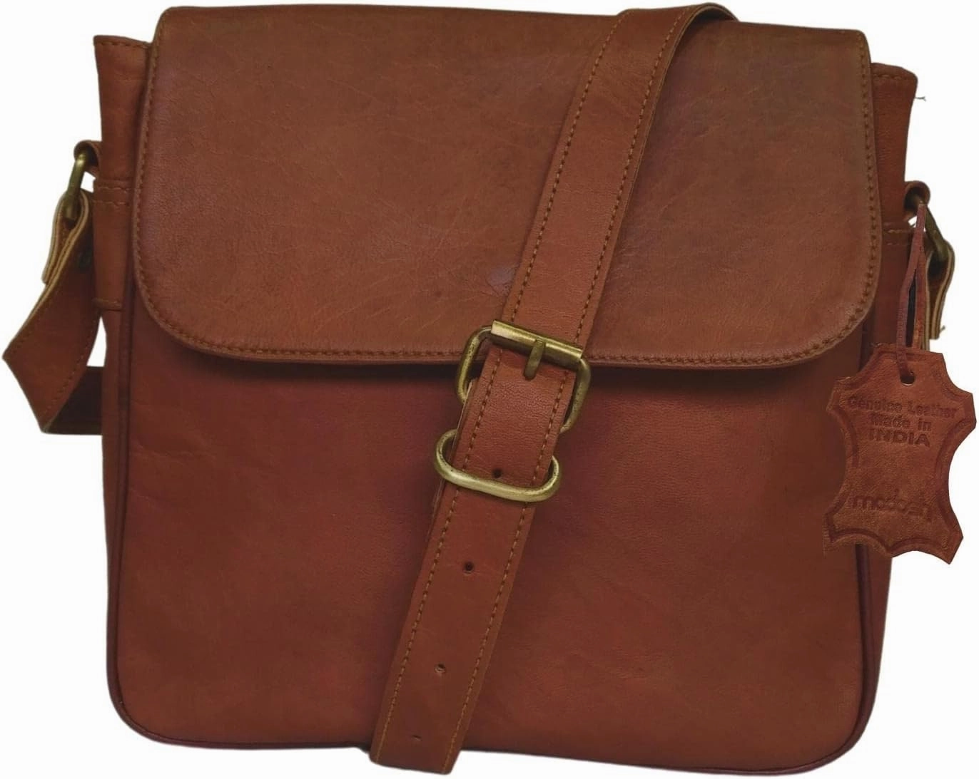 Madosh Men's Genuine Leather Crossbody Messenger Bag  Handcrafted Flap Over Shoulder Sling for Office, Casual & Travel Use