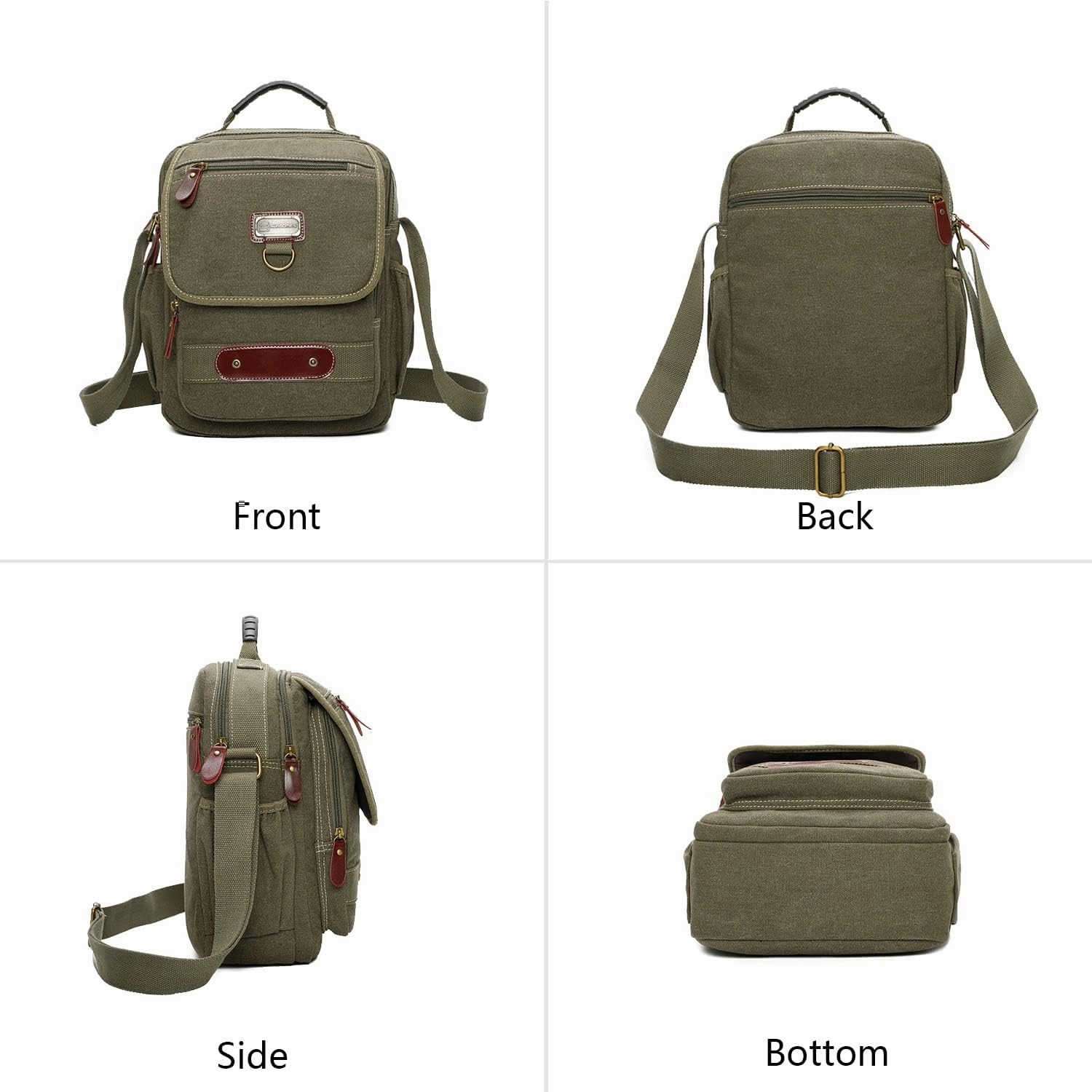 Man Small Canvas Messenger Bag Man Purse Shoulder Bag Crossbody Bag With Water Bottle Pocket 12 Inch