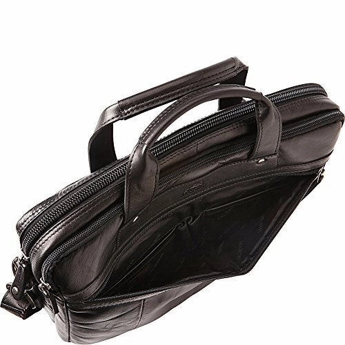 Mancini Leather Goods Zippered Double Compartment Briefcase with RFID Secure