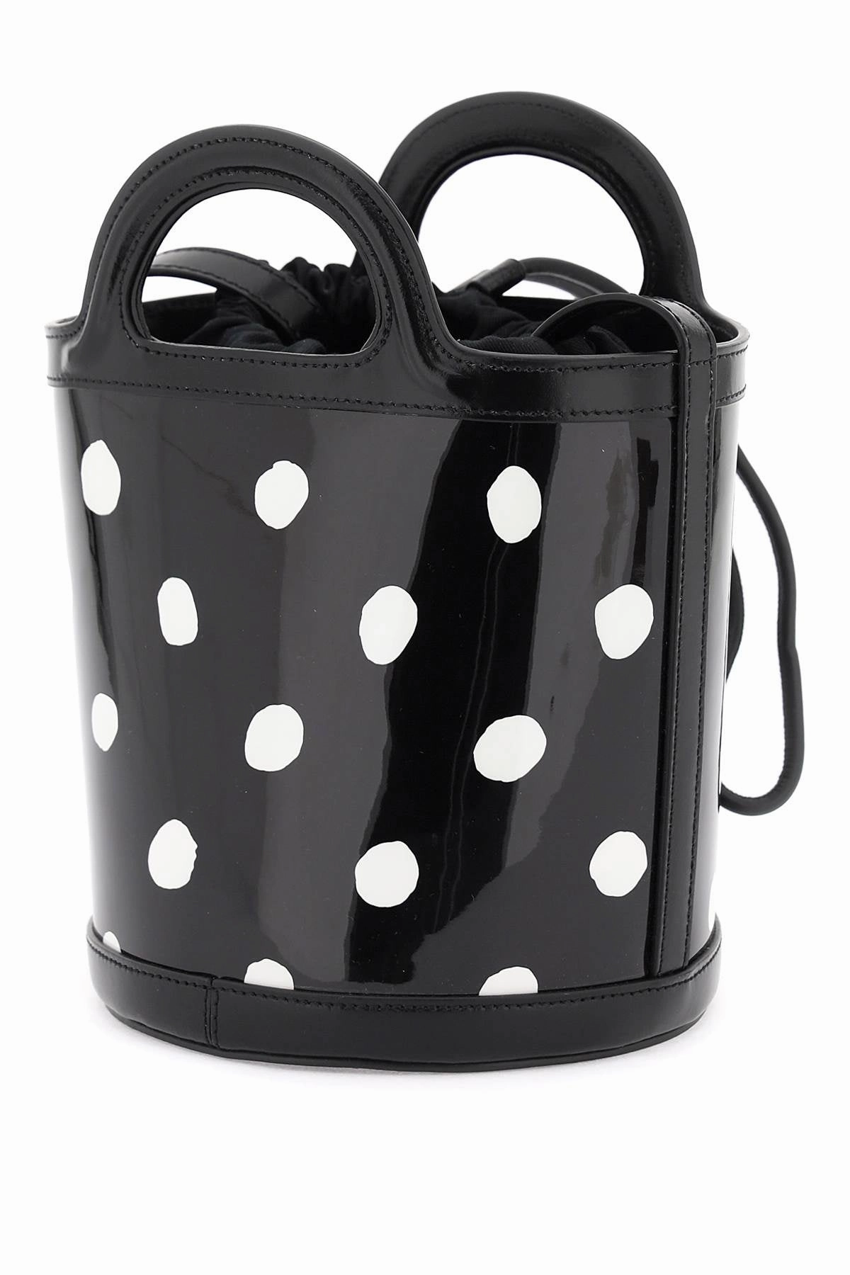 Marni patent leather tropicalia bucket bag with polka-dot pattern