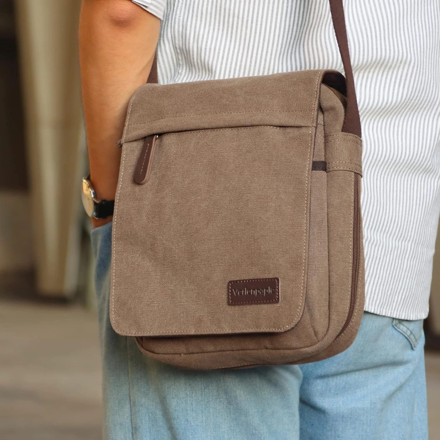 Men's Canvas Bag Shoulder Bags Small Travel Crossbody Bags Vintage Expansion Messenger Bag for Work Business