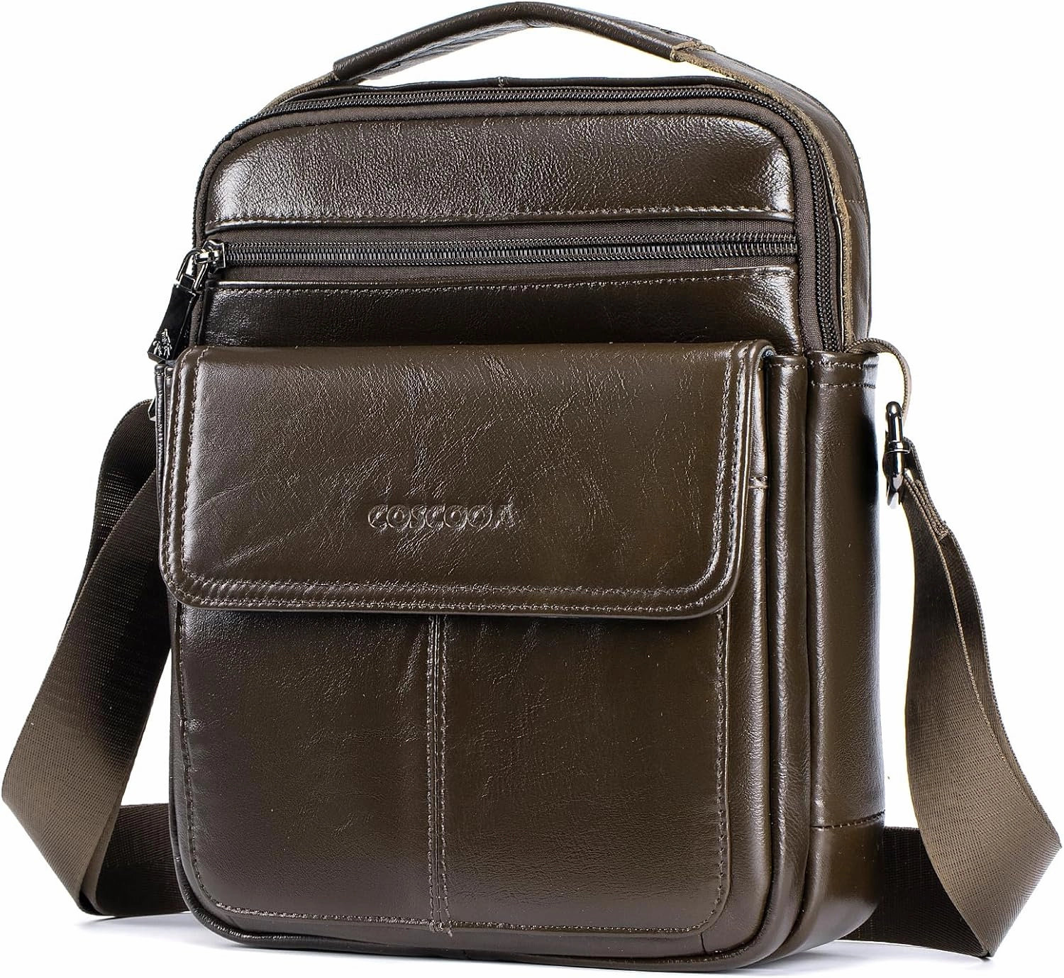 Men's Leather Crossbody Shoulder Bag - Messenger Satchel Travel Handbag