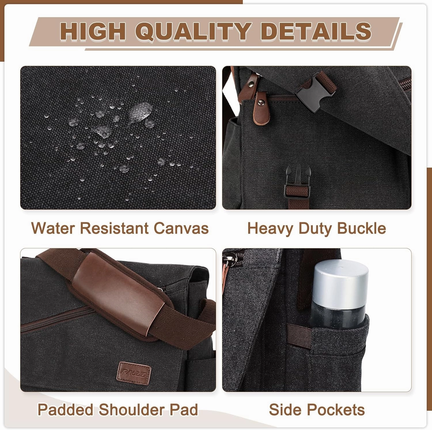 Messenger Bag for Men,Water Resistant Canvas Satchel 14 15.6 17 Inch Laptop Briefcases Business Shoulder Bag by RAVUO