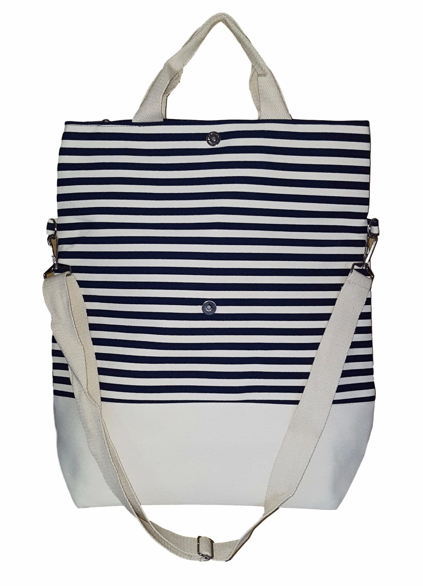 Messenger Style Inspired Stripe Beach Tote Bag (Navy Stripe)