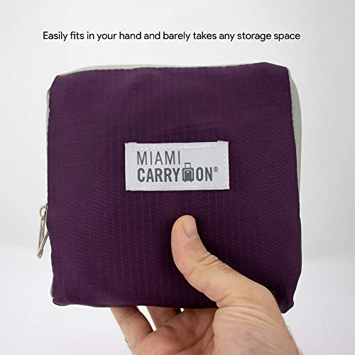 Miami CarryOn Travel Foldable Handbag - Folds to a Compact 6 x 6 x 1-1/2 inches (Purple-Gray)