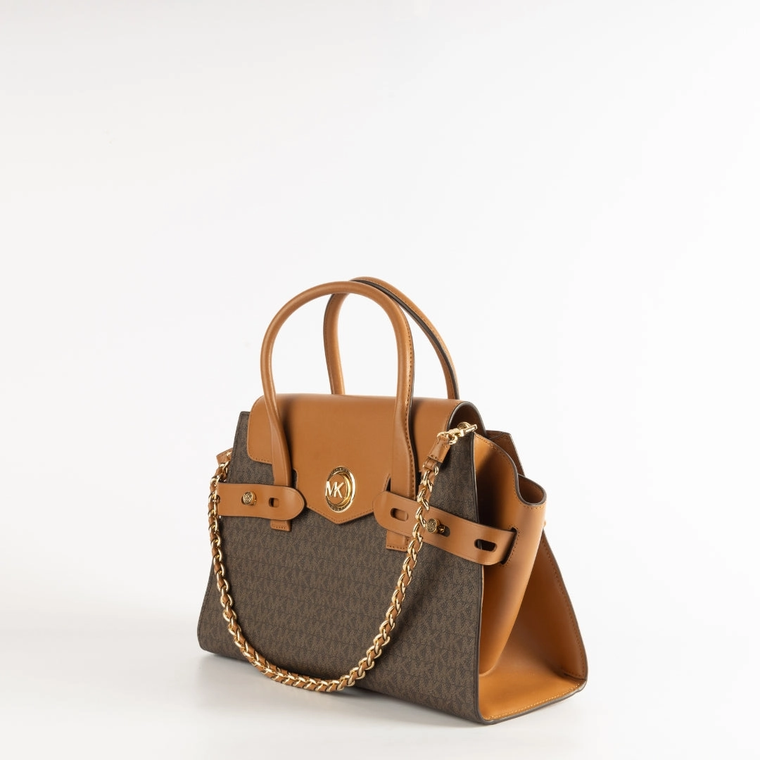 Michael Kors Carmen Small Logo and Leather Belted Satchel