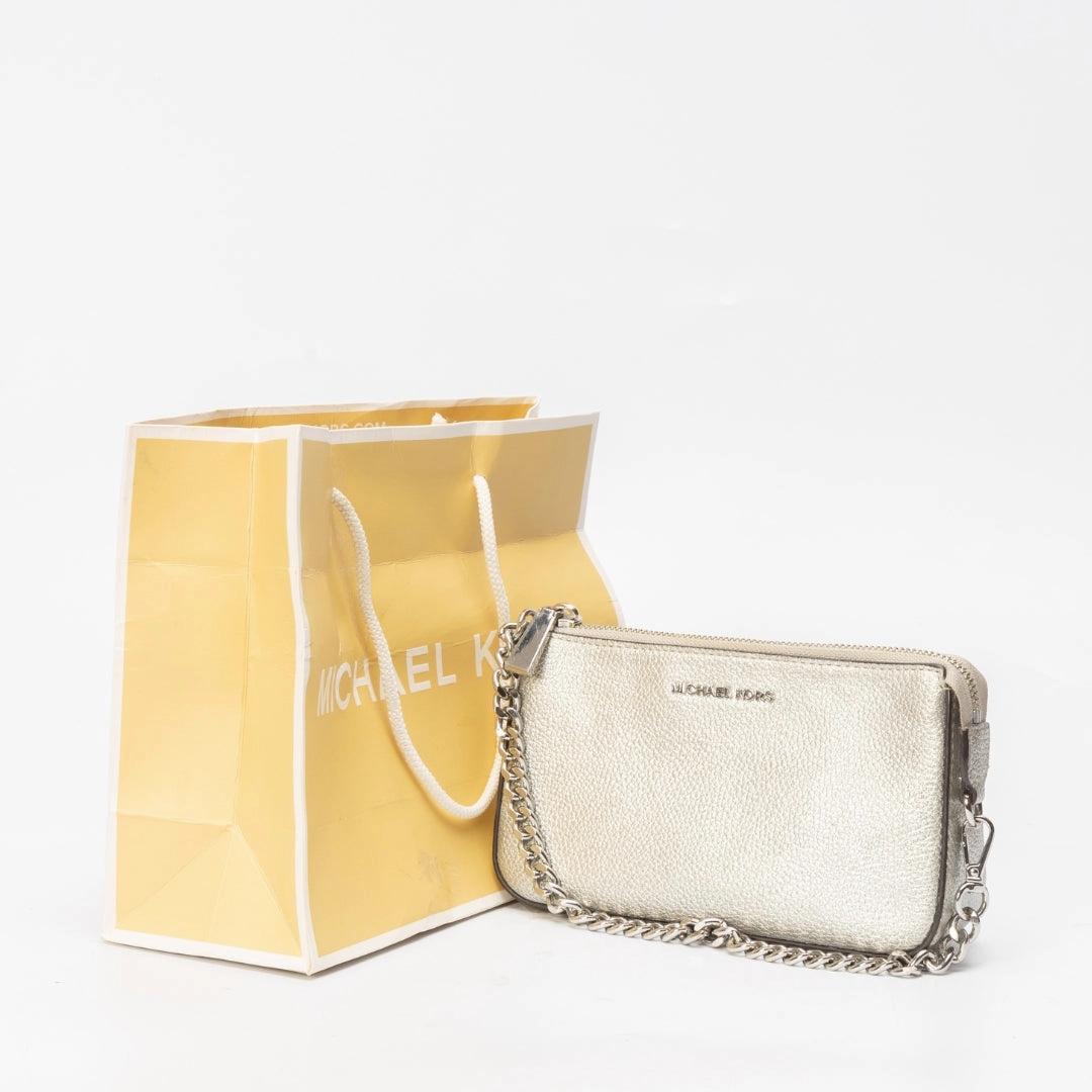 Michael Kors Silver Metallic Leather Shoulder Bag