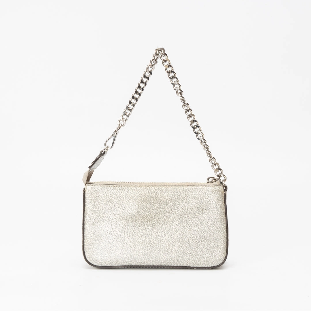 Michael Kors Silver Metallic Leather Shoulder Bag