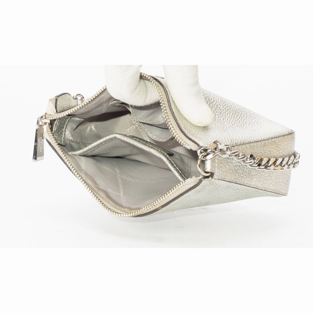 Michael Kors Silver Metallic Leather Shoulder Bag