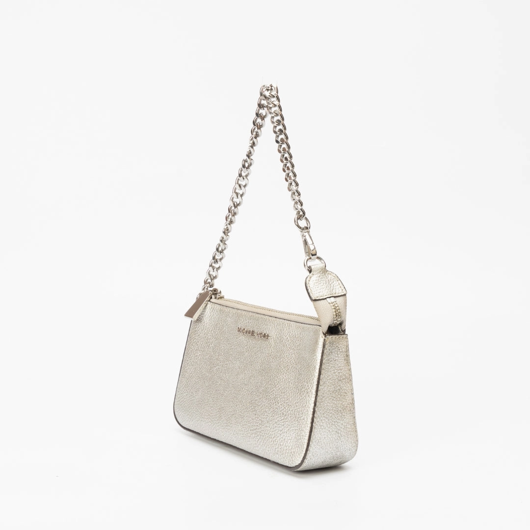 Michael Kors Silver Metallic Leather Shoulder Bag