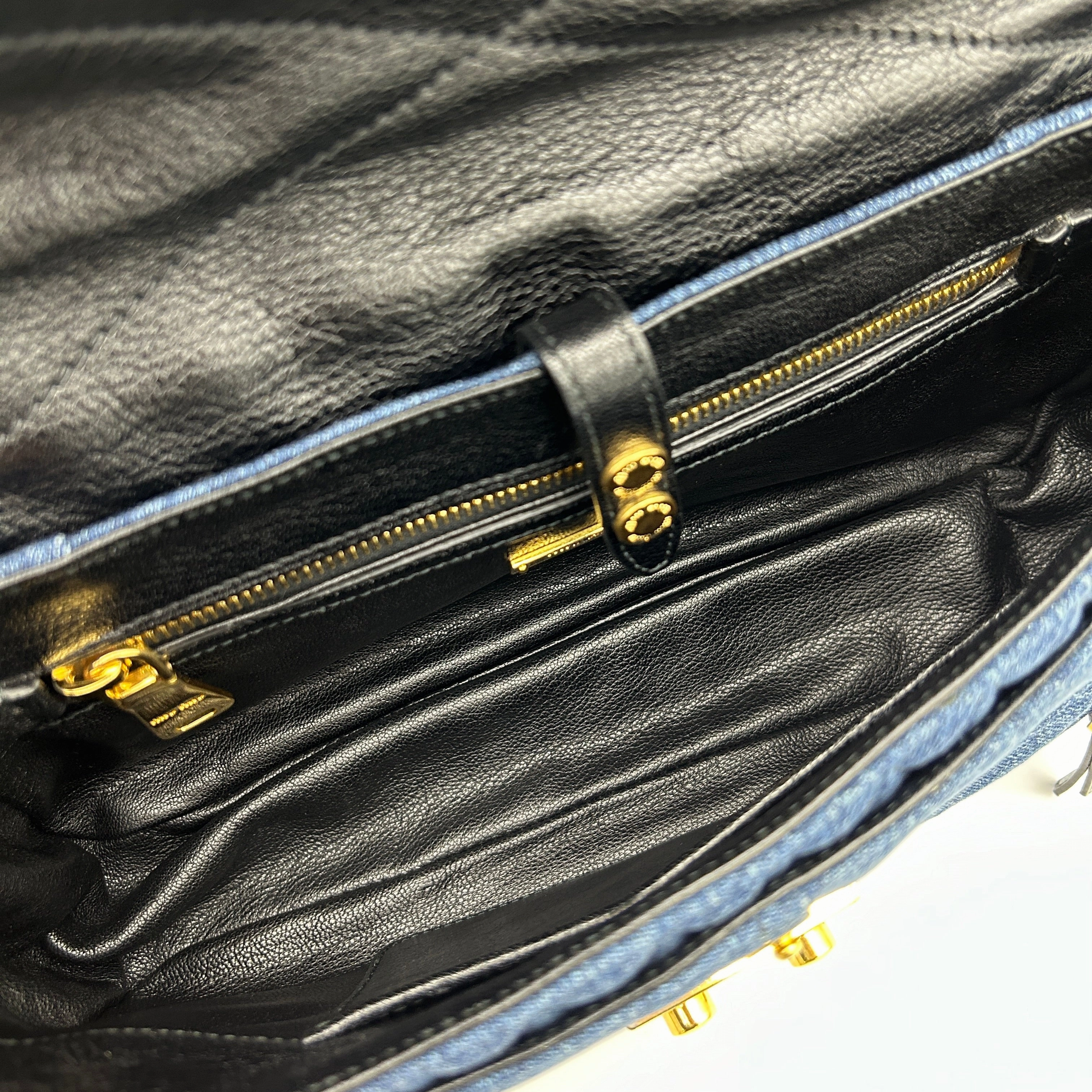 Miu Miu Blue Matelasse Denim Biker Shoulder Bag