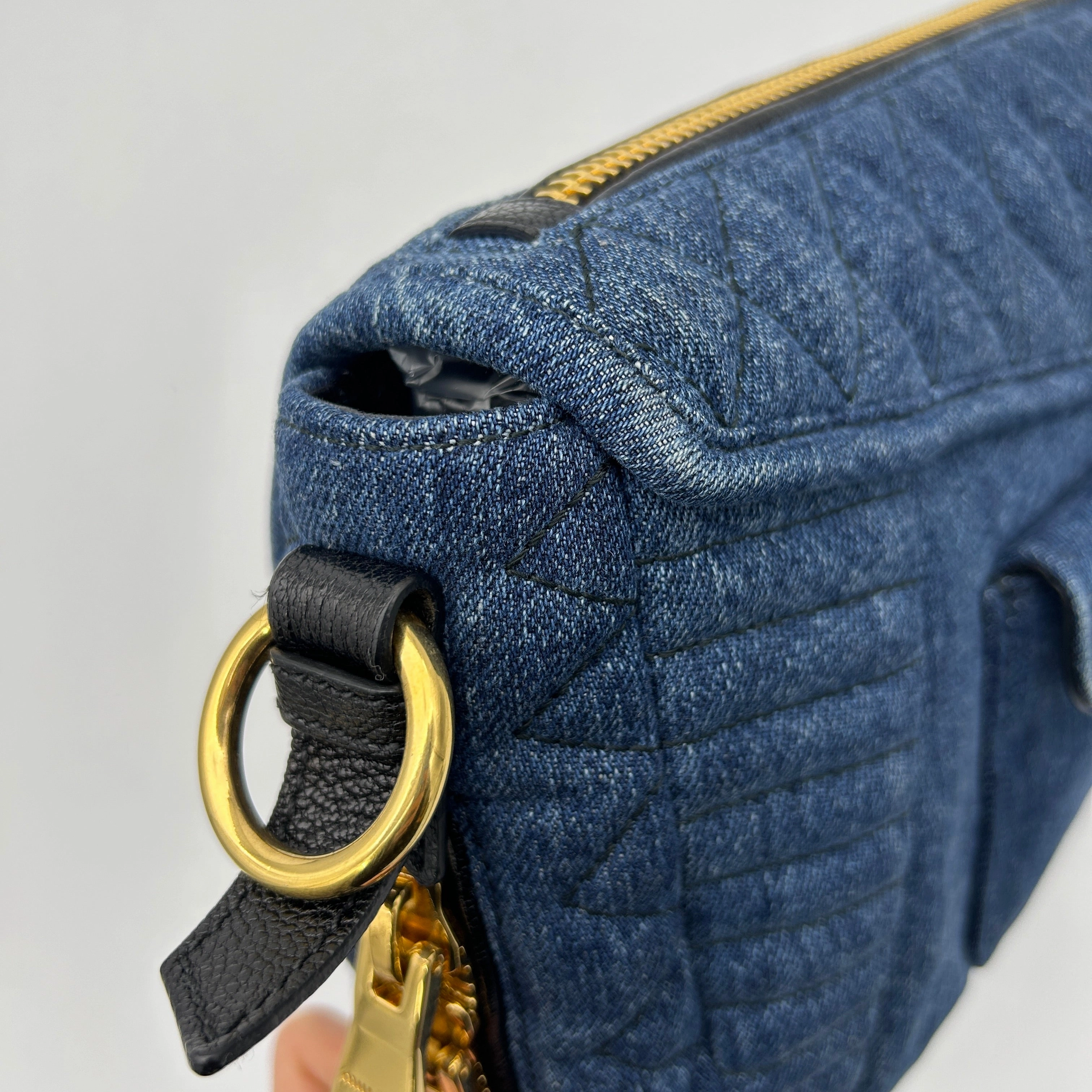 Miu Miu Blue Matelasse Denim Biker Shoulder Bag