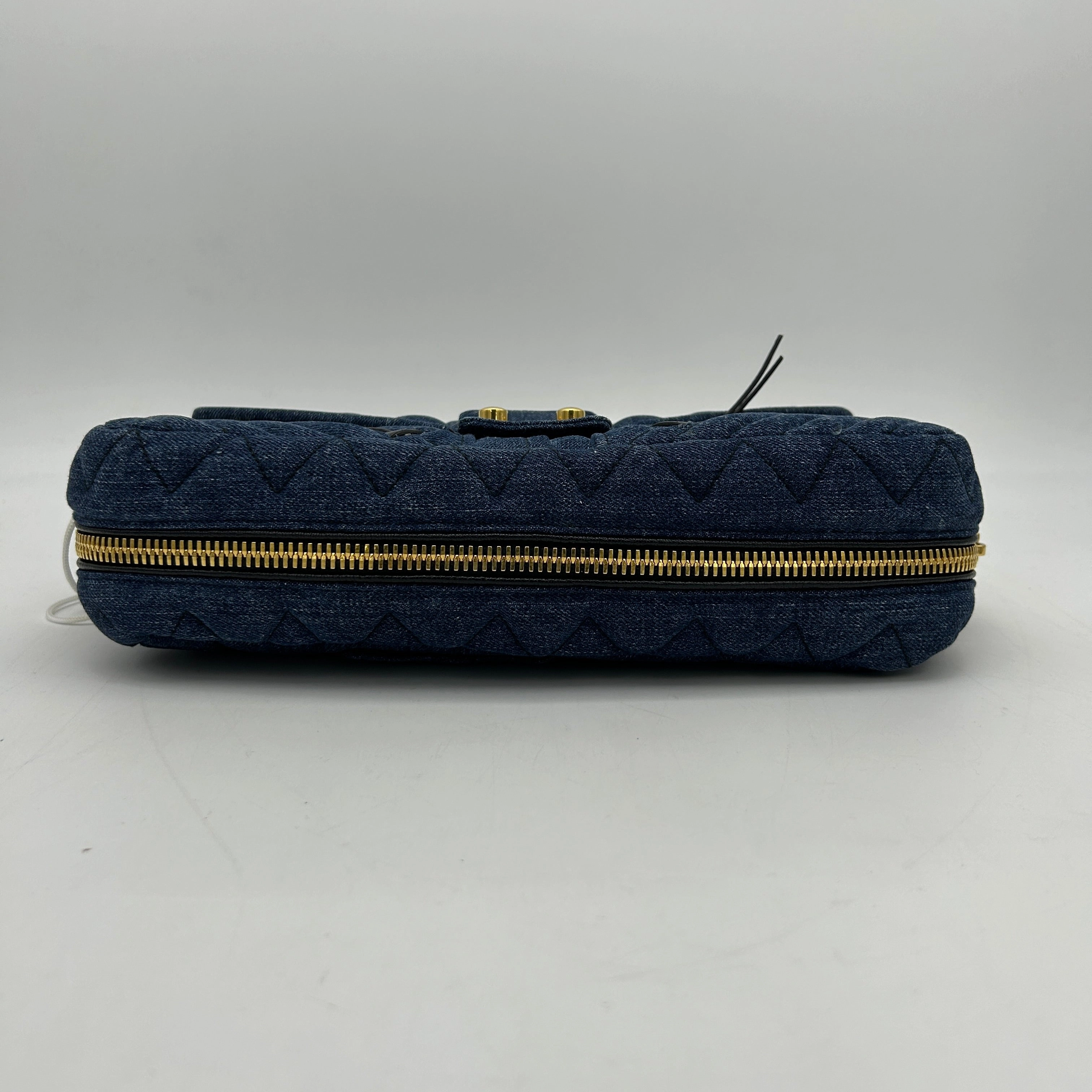 Miu Miu Blue Matelasse Denim Biker Shoulder Bag