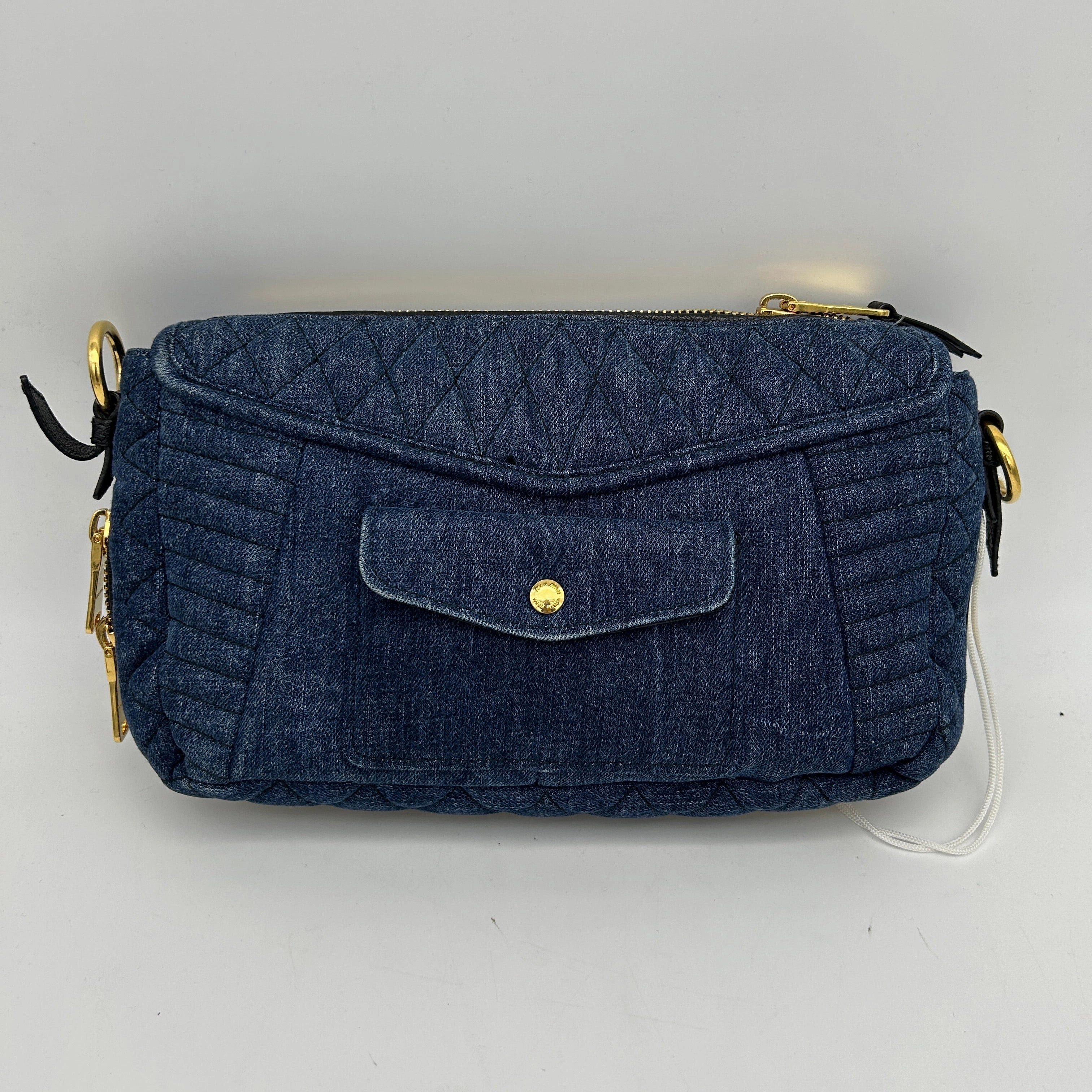 Miu Miu Blue Matelasse Denim Biker Shoulder Bag