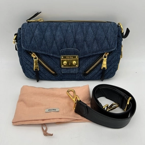 Miu Miu Blue Matelasse Denim Biker Shoulder Bag