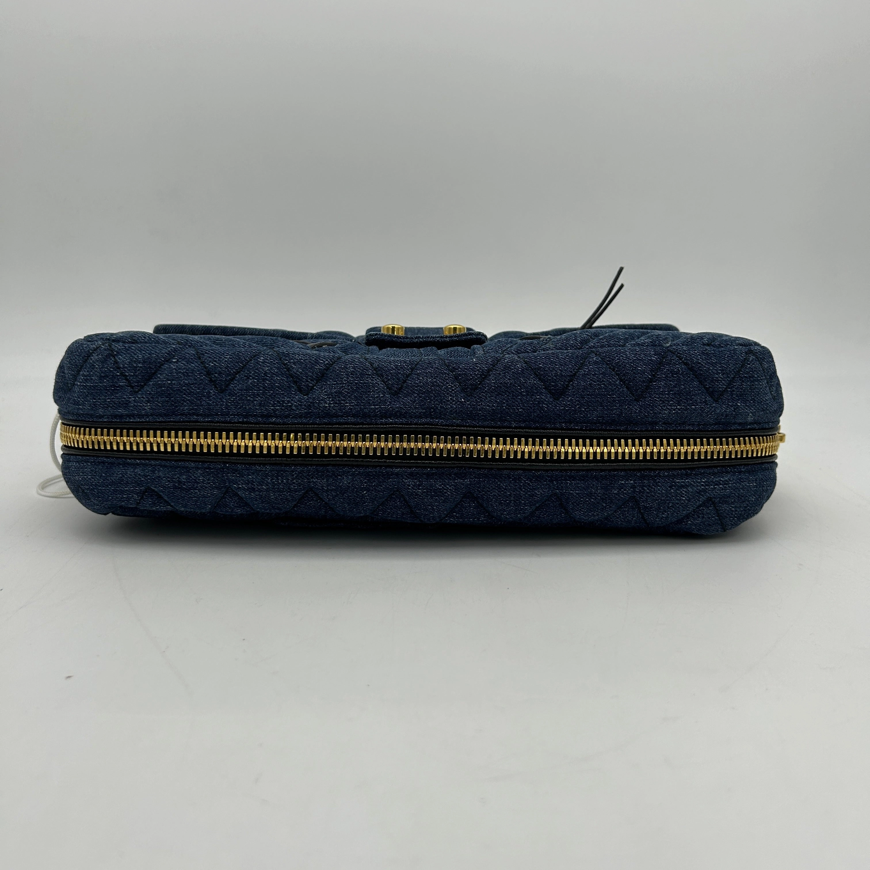 Miu Miu Blue Matelasse Denim Biker Shoulder Bag