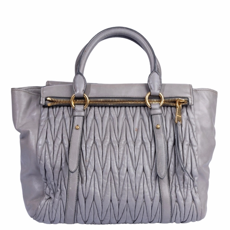 Miu Miu Grey Gathered Leather To Zip Tote