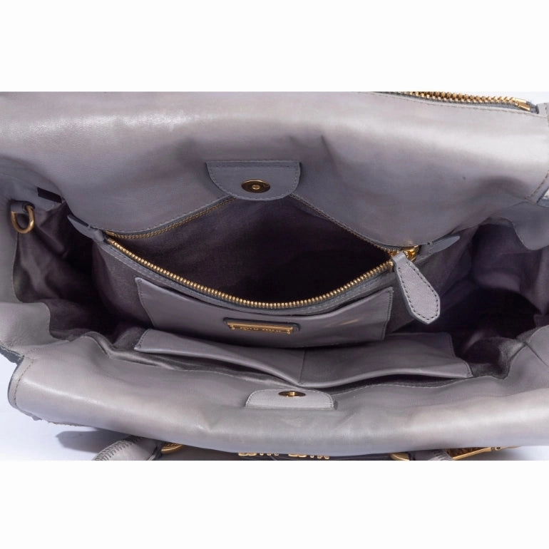 Miu Miu Grey Gathered Leather To Zip Tote