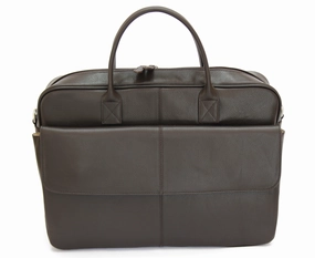 MJ Room BRUNO Leather Brown Messenger Briefcase