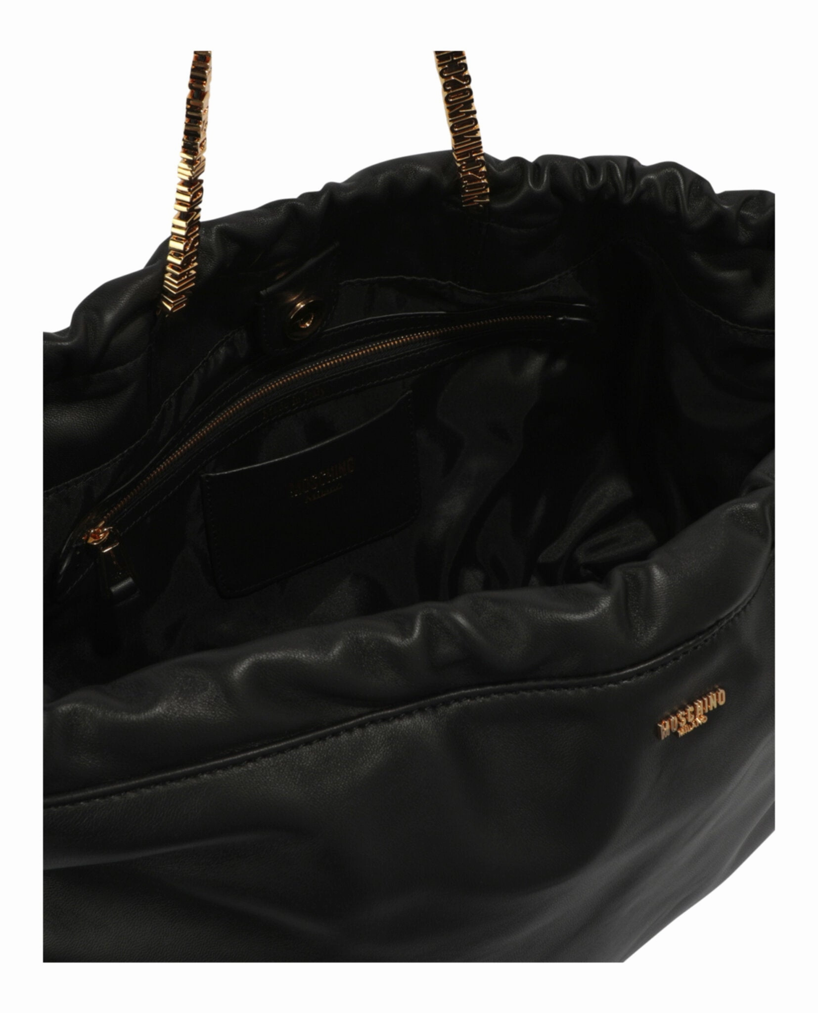 Moschino Drawstring Lettering Chain Shoulder Bag Womens 7554-8002-1555