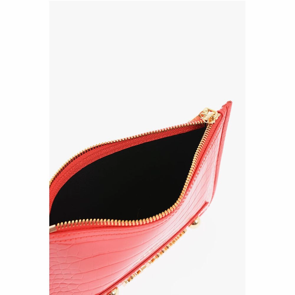 Moschino LOVE Crocodile Effect Faux Leather Clutch with Golden Women's Logo