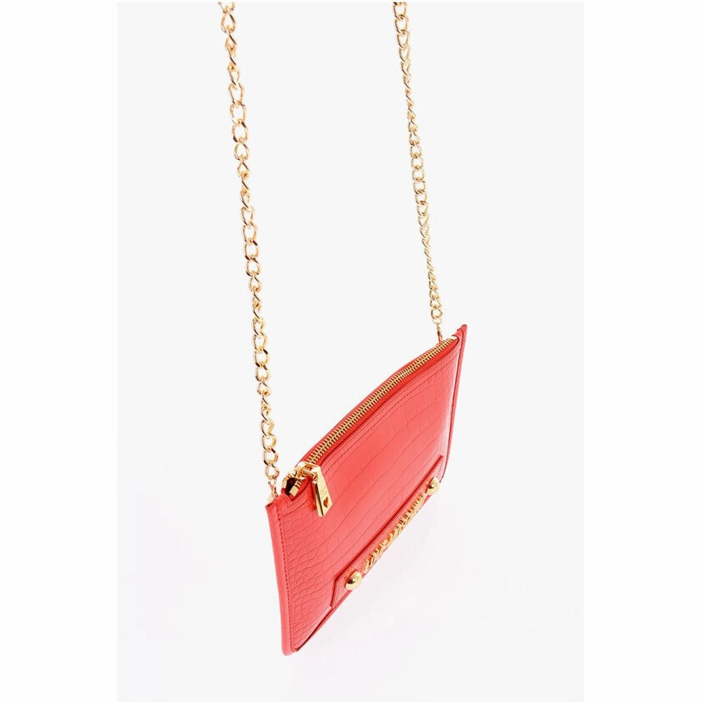 Moschino LOVE Crocodile Effect Faux Leather Clutch with Golden Women's Logo
