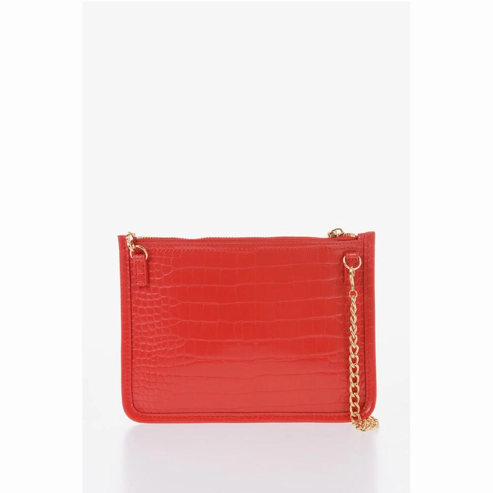 Moschino LOVE Crocodile Effect Faux Leather Clutch with Golden Women's Logo