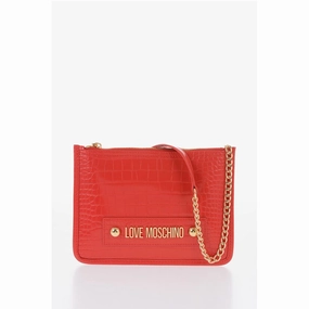 Moschino LOVE Crocodile Effect Faux Leather Clutch with Golden Women's Logo