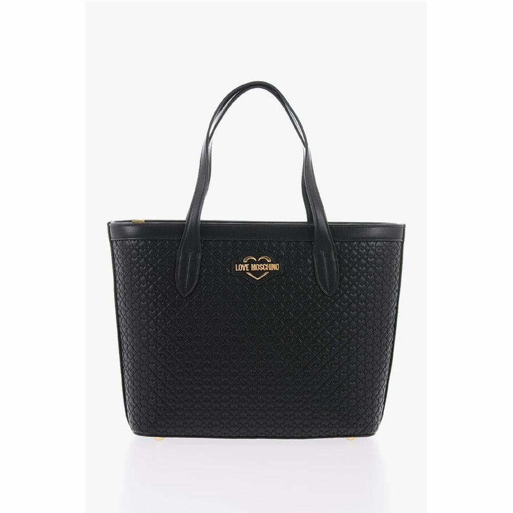 Moschino LOVE Faux Leather VALENTINA Tote Bag with All-Over Women's Hearts